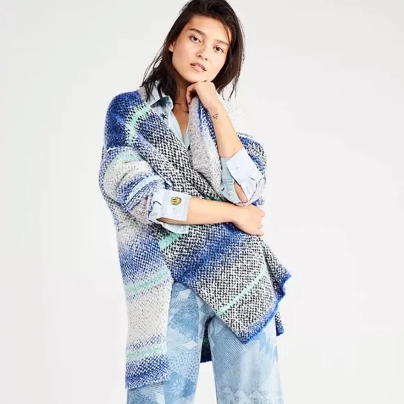 Free People Daydreamer Blue, Grey, White & Green Knit Cardigan - Picture 2 of 5